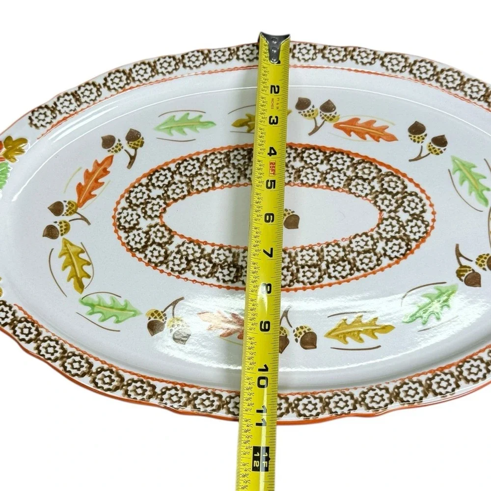 Temptations Old World Orange Acorn & Leaves Thanksgiving 18x11 Oval Serving Tray